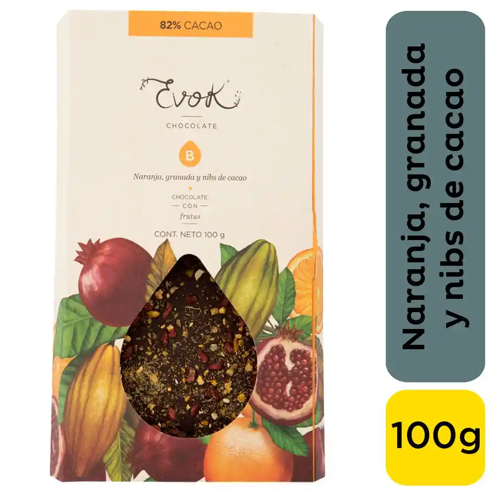 Evok Barra de Chocolate con Frutas 82 % Cacao