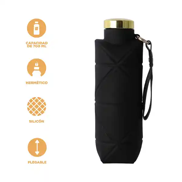 Botella Plástico Silicona Portátil de Silver Grey Negro Miniso