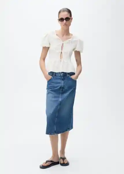 Blusa Benita Crudo Talla L Mujer Mango