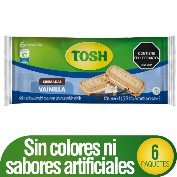 Tosh Galletas Tipo Sándwich con Crema Sabor a Vainilla 6 x 144 g