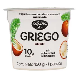 Alpina Yogurt Griego Entero con Dulce de Coco