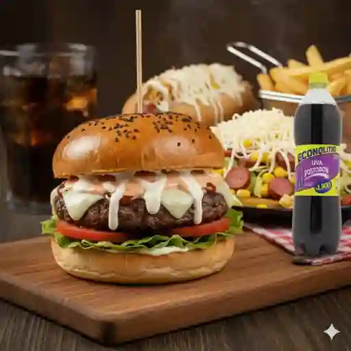 Combo Hamburguesa Salchipapa Perro Econolitro
