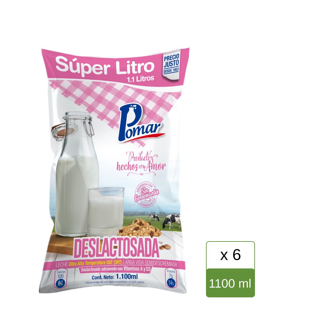 Pomar Leche Líquida Deslactosada 6 x 1100 ml