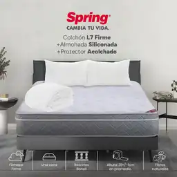 Colchón Spring Doble (140 X 190 Cm) L7 Resortado Firme Protector + Almohadas