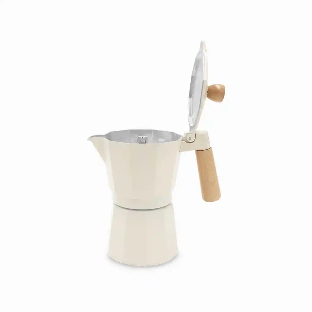Cafetera Moka 6 Tazas Blanca Mango En Madera