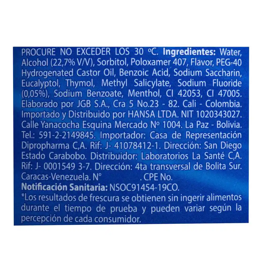 Enjuague Bucal Fluocardent Frescura Max Intenso x 500 ml