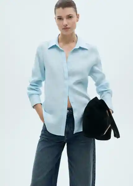 Camisa Samara Celeste Talla S Mujer Mango