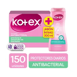 Kotex Protector Diario Antibacterial + Jabón Intimo Defensa Natural