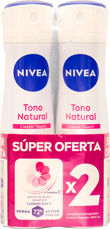 Desodorante en Spray Nivea Classic Touch Aclarante Tono Natural 150ml x2