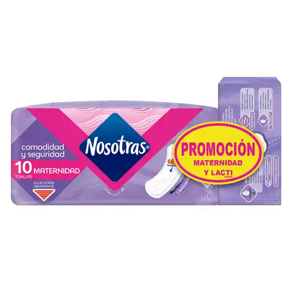 Toallas Higiénicas Nosotras Maternidad  X 10Und + Protectores Nosotras Lacti X 12Und