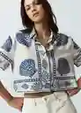 Camisa Buzin Mujer Azul Mezclilla Estampado Talla M Naf Naf