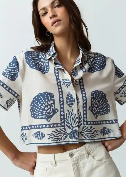 Camisa Buzin Mujer Azul Mezclilla Estampado Talla M Naf Naf