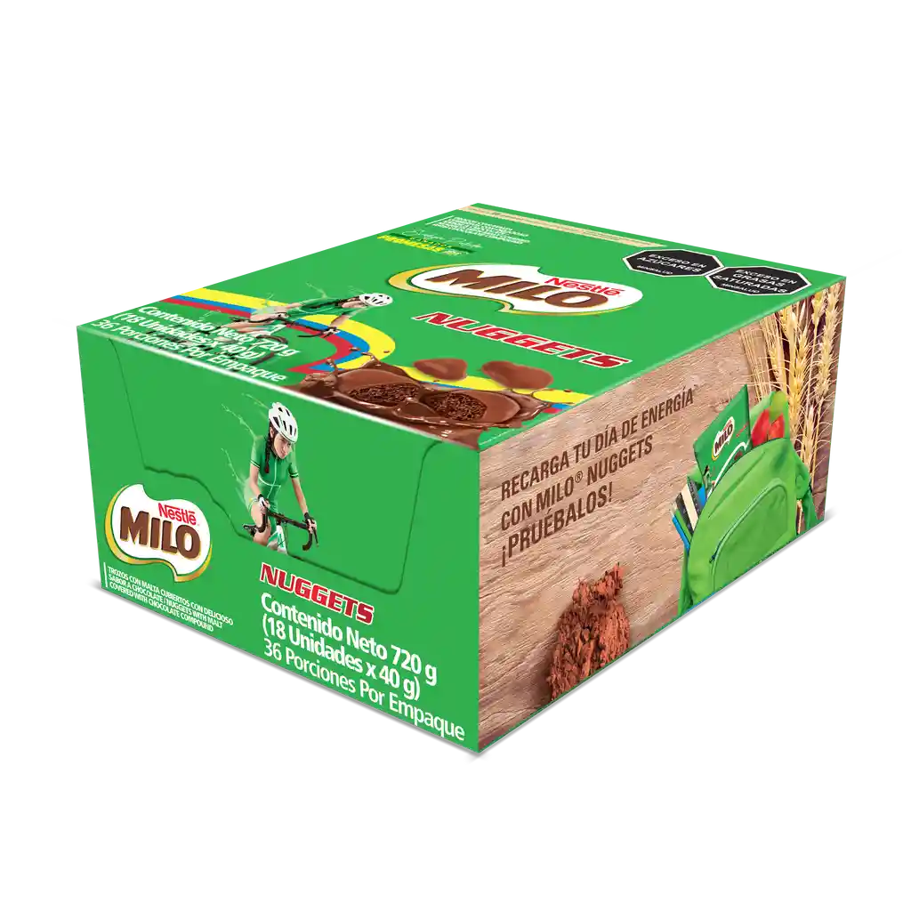 MILO NUGGETS cubiertos con sabor a chocolate 18 Unds x 20g c/u