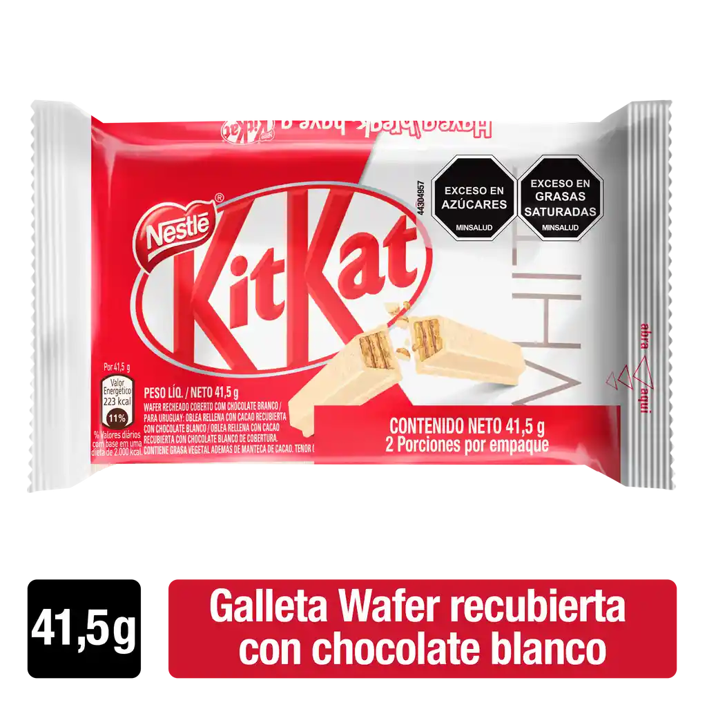 Galleta Wafer KITKAT White recubierta con chocolate blanco x 41,5g