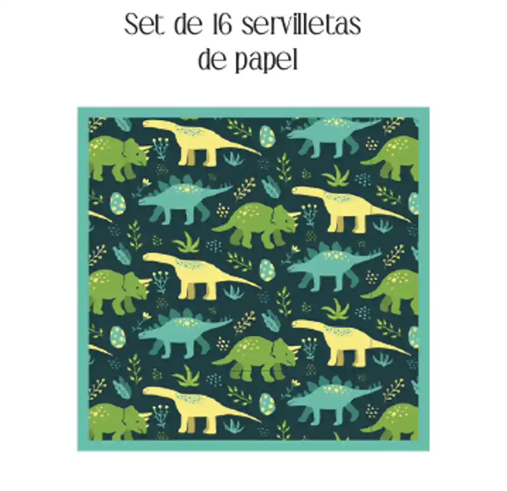 Playmart Dinosaurios Servilleta Verde 33 X 33 Cm - 18 G