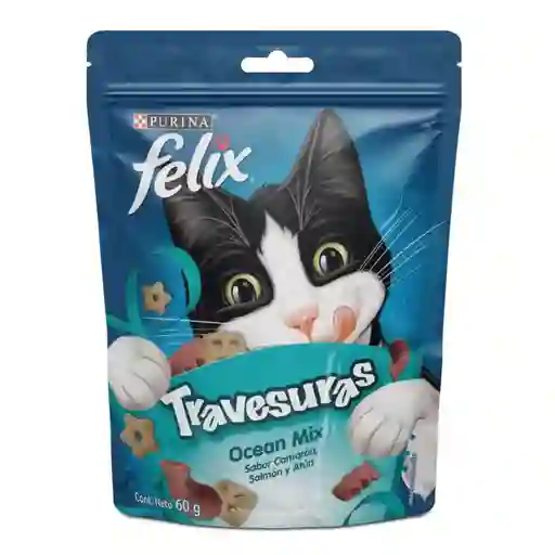 Snack para gatos adultos de todas las razas Purina Felix Travesuras sabor a Camarón, Salmón y Atún x 60gr