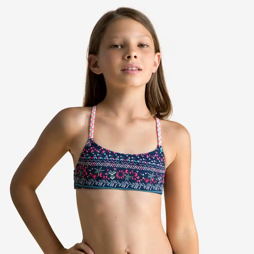 Top de Bikini de Natación Para Niña Nabaiji Azul Estampado