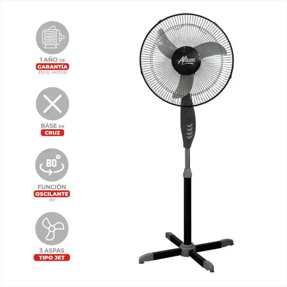 Ventilador Altezza Pedestal 16 Pulgadas Negro