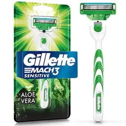 GILLETTE Mach 3 Sensitive Cuchilla de Afeitar para Hombre Piel Sensible Máquina de Afeitar con Aloe 1 Ud