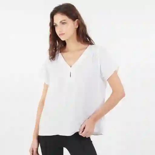 Blusa Cuello V Manga Corta Blanco Talla XS 704984