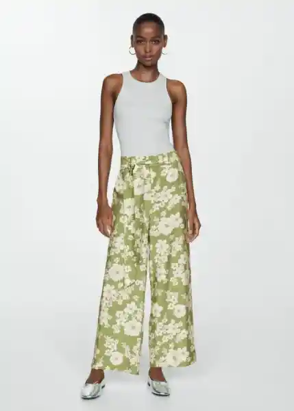 Pantalón Plumas Verde Talla M Mujer Mango