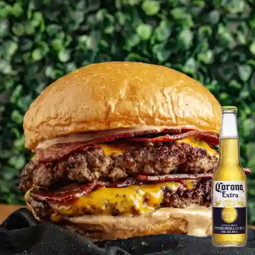 Combo Hamburguesa Doble Carne + Corona Bot. 355ml