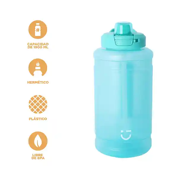 Botella Pitillo y Tapa Abatible Verde 1900 mL Serie Miniso