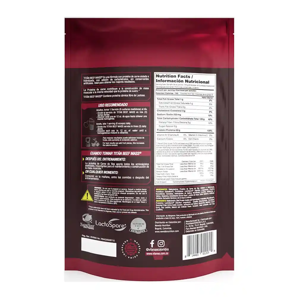 Titan Proteína Beef Mass Sabor Vainilla