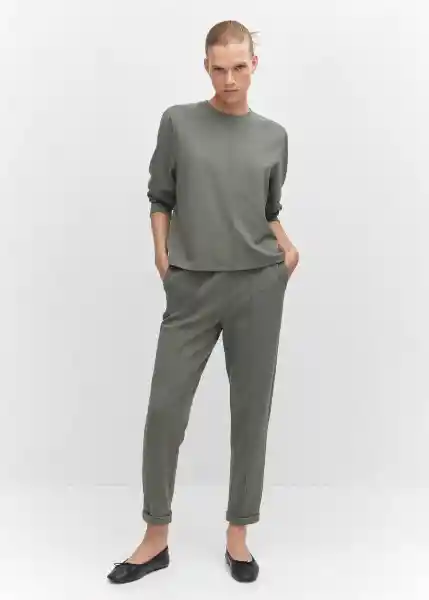 Pantalón Pique Gris Talla 24 Mujer Mango