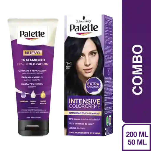 Combo Tinte Palette Color Creme 1-1 Negro Azul + Tratamiento