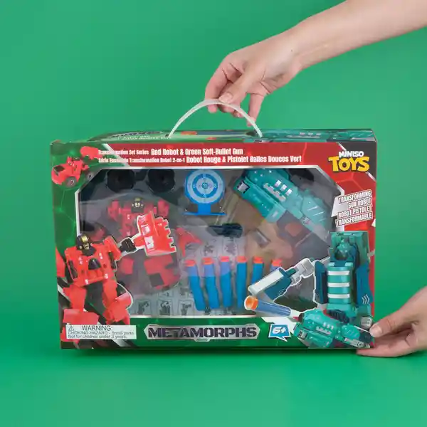 Robot Transformable y Pistola Rojo y Verde Serie Miniso