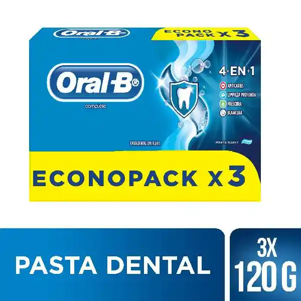 Crema Dental Con Flúor Oral-B Complete 4En1 120G 3 Uds