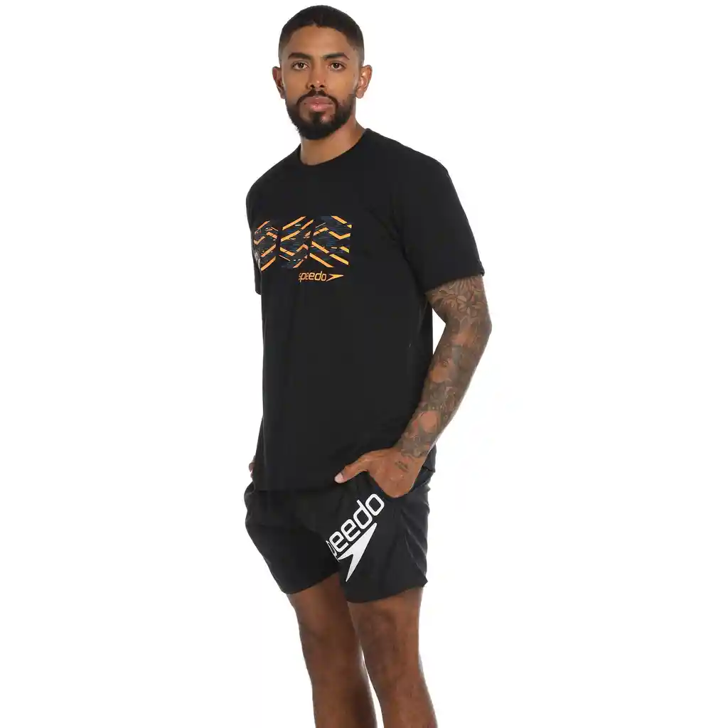 Camiseta Manga Corta Madarin Splice Hombre Negro-m