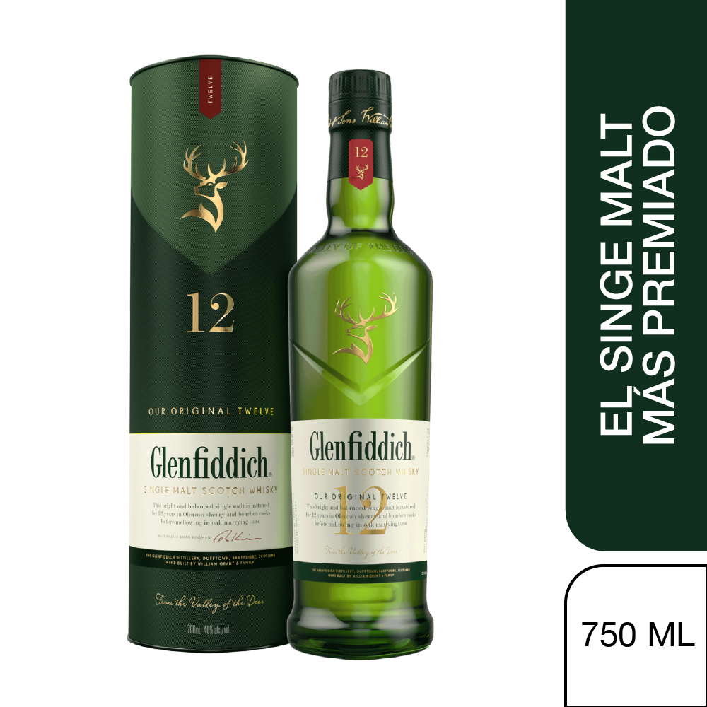 Glenfiddich · Single Malt · Whisky · 12 Años · Botella 750ml