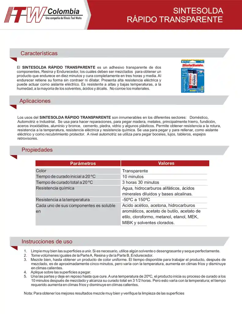 Sintesolda 10 Minutos Adhesivo Epoxico 14g