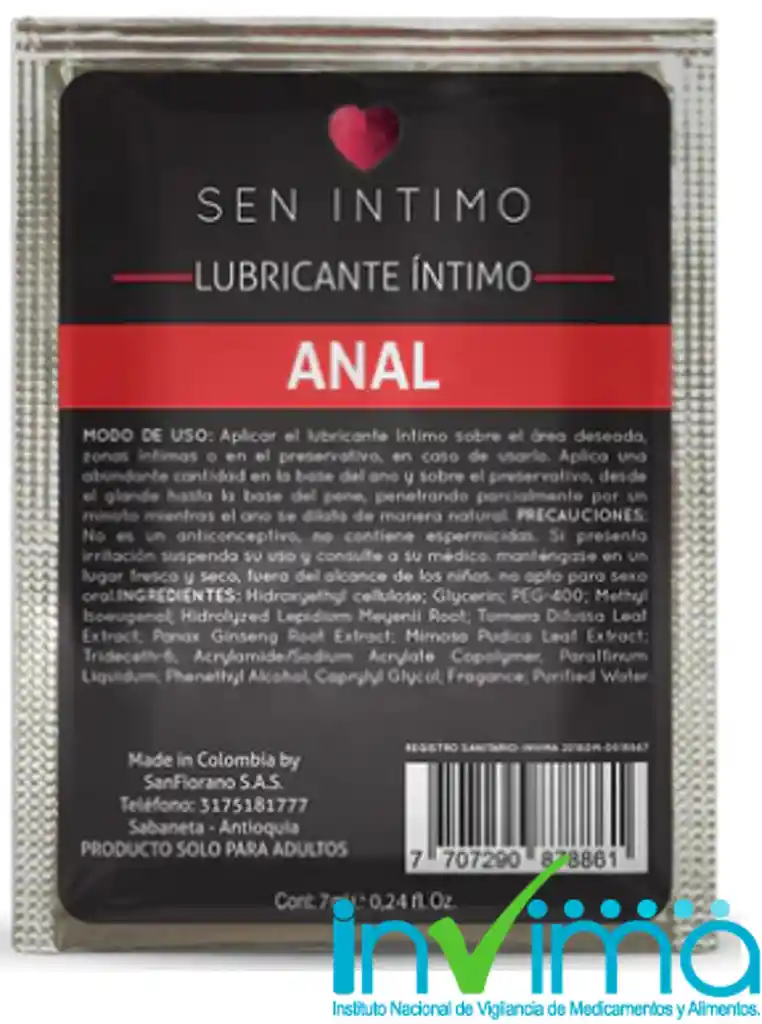 LUB. ÍNTIMO ANAL SEN SACHET x 7 ml HOMETIENDAATRÉVETE A JUGARLUB. ÍNTIMO ANAL SEN SACHET X 7 ML