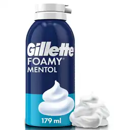 GILLETTE Foamy Mentol Espuma de Afeitar con Sensación Refrescante para Hombres Afeitada al Ras y Confortable 179 mL