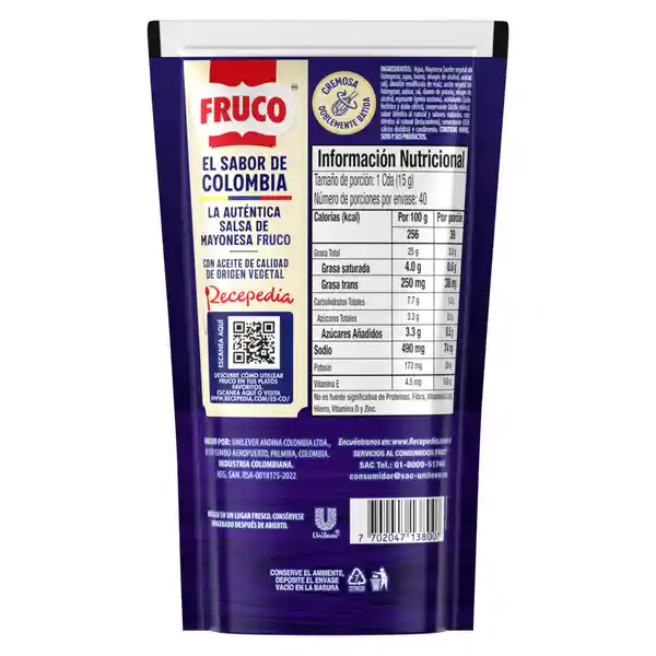 Salsa de Mayonesa Fruco Doypack 600 g