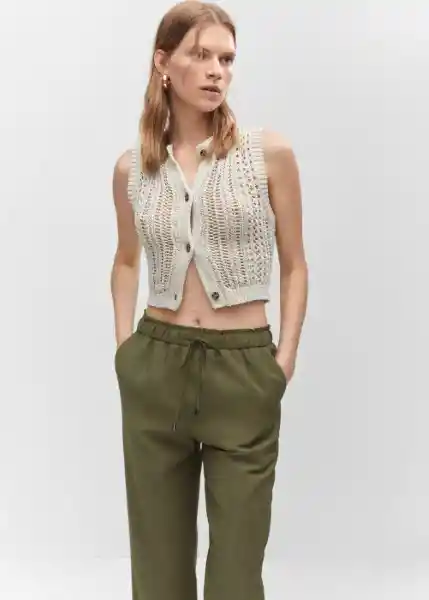 Pantalón Fluido Khaki Talla L Mujer Mango