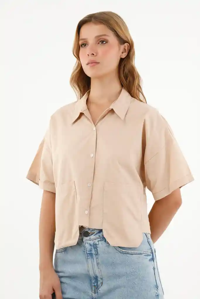 Camisa Café Con Ruedo Al Corte Para Mujer
