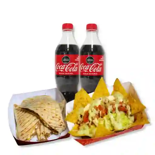 Dúo nachos, quesadilla + bebidas