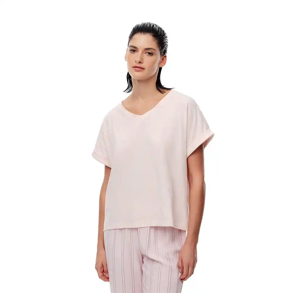 Camiseta Manga Corta Cuello V en Algodón Femenino Luda T-shirt Gef Talla M