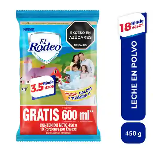 Leche en polvo EL RODEO azucarada x 450g gratis 75g