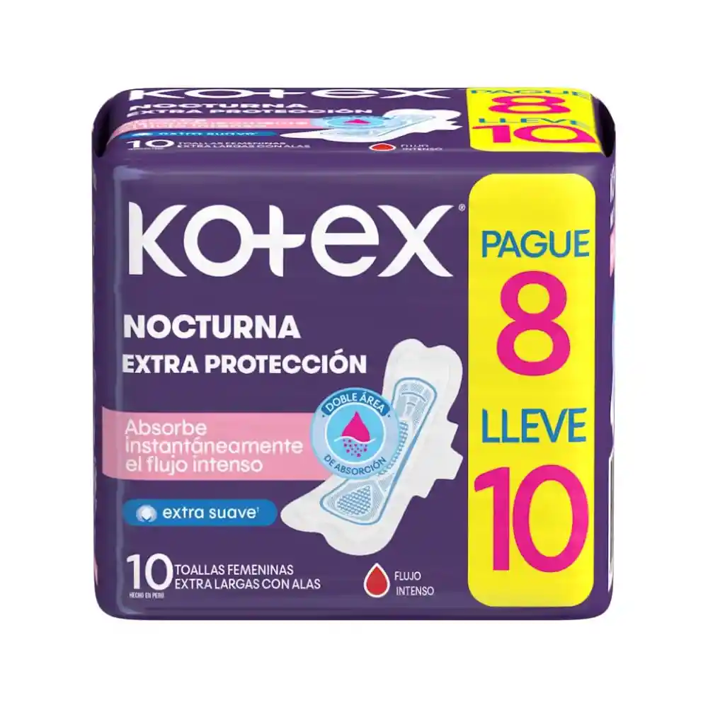 Toallas Kotex Nocturna Extra Proteccion Bolsa