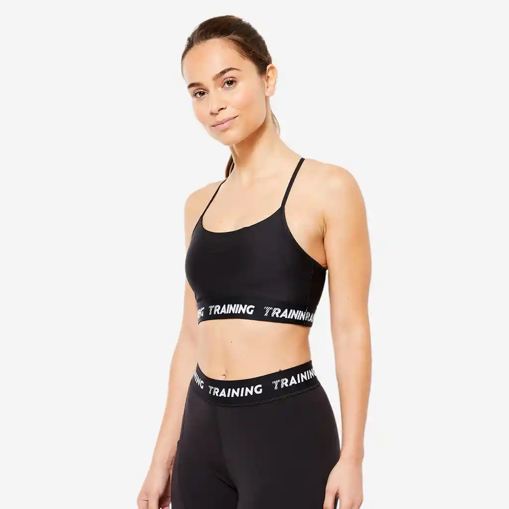 Top Deportivo Para Fitness Con Soporte Ligero Para Mujer Domyos 120 Negro