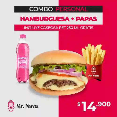 Hamburguesa Clásica + Papas + Gaseosa Pe