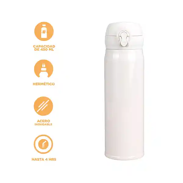 Termo Clásico Tapa Automática Removible Blanco 450 mL Miniso