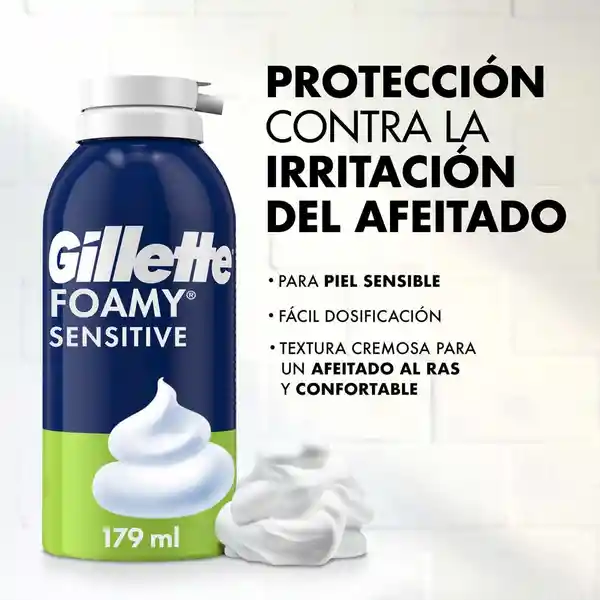 GILLETTE Foamy Sensitive Espuma de Afeitar Ideal para Hombres con Piel Sensible Afeitadas sin Irritación 179 mL