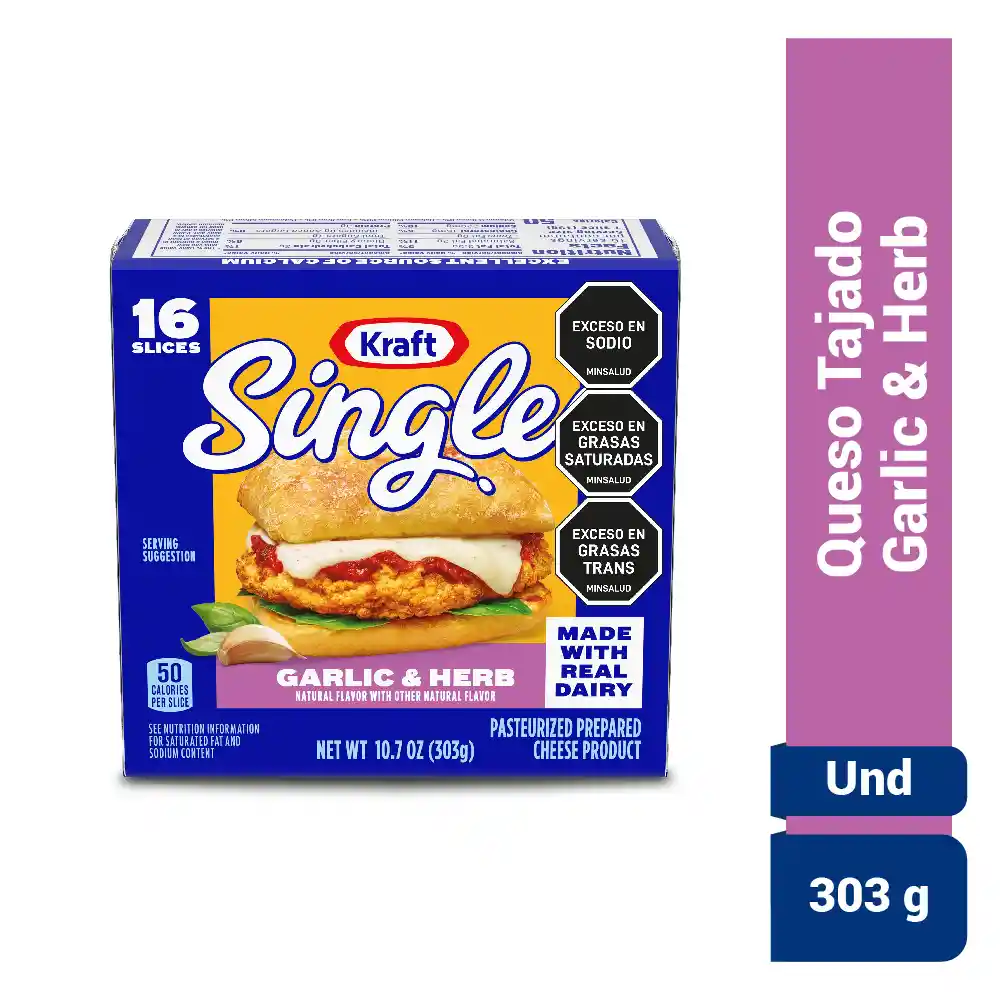 Queso Kraft Singles Ajo & Hierbas 303 Gr