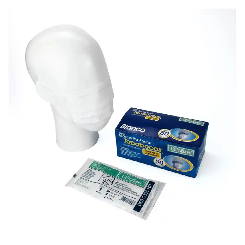 Tapabocas Blanco Con Elastico X1ud
